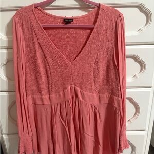 Torrid Pink Smocked Blouse with Long Sleeves